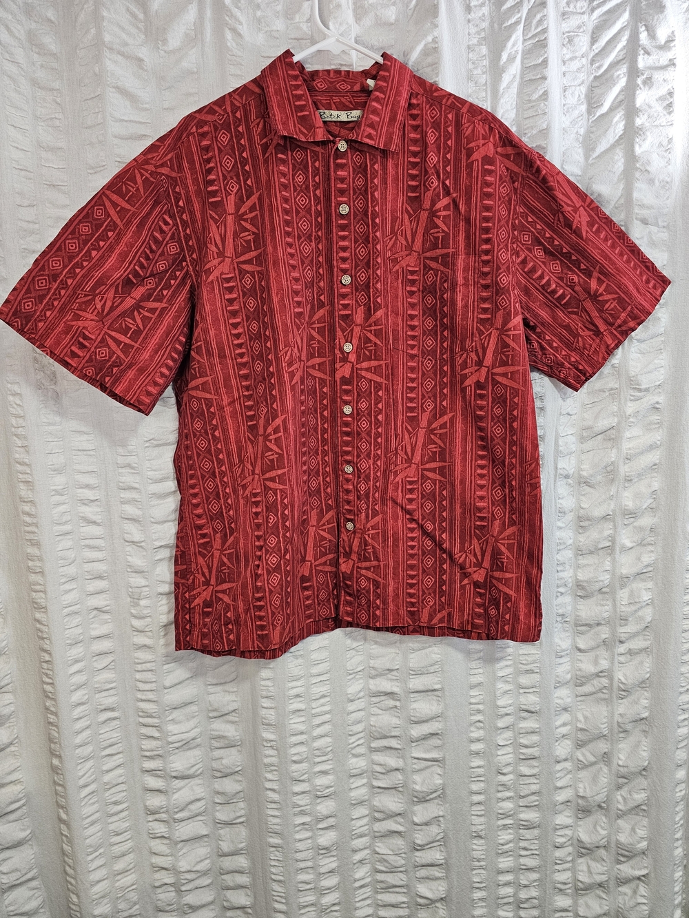 Batik Bay Red Geometric Bamboo Print Hawaiian 100% Cotton Large
